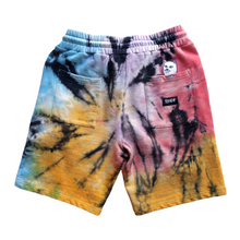 Cargar imagen en el visor de la galería, Rubber Logo Sweatshorts (Sunburst Spiral Tie Dye)
