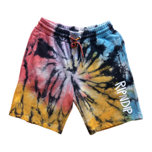 Cargar imagen en el visor de la galería, Rubber Logo Sweatshorts (Sunburst Spiral Tie Dye)
